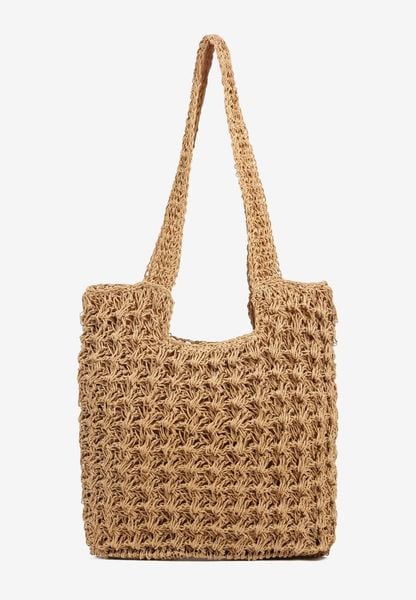 Ciemnobeżowa Torebka Plażowa Typu Shopper w Stylu Boho Galira. Brązowe torebki shopper damskie Born2be, bez wzorów, boho, bez dodatków. Za 129.99 zł.
