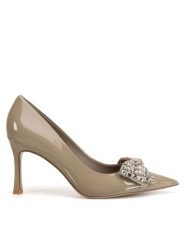 Eva Minge Czółenka SARA-V1278-388-2 Beżowy. Brązowe czółenka damskie Eva Minge, bez wzorów, z lakierowanej skóry, bez obcasa, bez zapięcia. Za 429.99 zł.