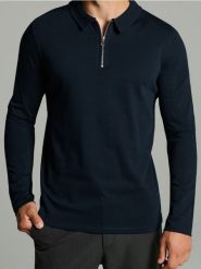 Bawełniana bluza polo - granatowy. Niebieskie bluzy męskie Sinsay, l, bez wzorów, z bawełny, bez kaptura. Za 49.99 zł.