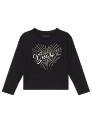 Guess Bluzka J5BI35 J1314 Czarny Relaxed Fit. Czarne bluzki dla dziewczynek Guess, z aplikacjami, z bawełny, bez kołnierzyka, bez ramiączek. Za 89.99 zł.