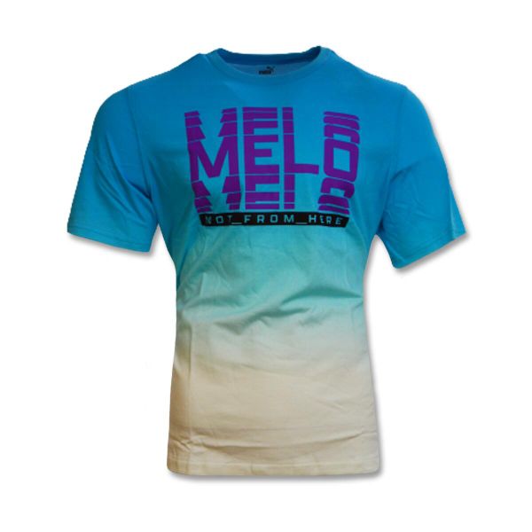 Koszulka treningowa PUMA Melo Fade T-shirt Blue Atoll - 535116-1. Niebieskie koszulki sportowe męskie Puma, bez wzorów, bez kołnierzyka, bez ramiączek, do koszykówki. Za 171.30 zł.