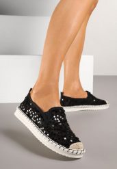 Czarne Espadryle z Siateczki Zdobionej Cekinami Viviluria. Czarne espadryle damskie Born2be, na lato, z aplikacjami, eleganckie, bez obcasa, bez zapięcia. Za 64.99 zł.