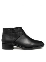 Geox Botki D Felicity D46G1B 04304 C9999 Czarny. Czarne botki damskie Geox, ze skóry, bez obcasa, na płaskiej podeszwie, bez zapięcia. Za 479.99 zł.