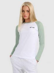 4F Longsleeve regular damski - zielony M. Zielone t-shirty damskie 4f, m, bez wzorów, z dzianiny, bez kołnierzyka. Za 79.99 zł.