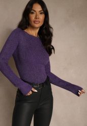 Fioletowy Sweter z Wiskozą Ozdobiony Metaliczną Nitką Liatolla. Fioletowe swetry damskie Renee, s, bez wzorów, z jeansu, casualowe, bez kołnierzyka, bez ramiączek, bez kaptura. Za 79.99 zł.