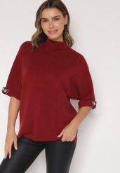 Bordowy Sweter Ozdobiony na Rękawach Cyrkoniami Aletusa. Czerwone swetry damskie Born2be, z aplikacjami, z jeansu, eleganckie, bez kołnierzyka, bez ramiączek, bez kaptura. Za 99.99 zł.