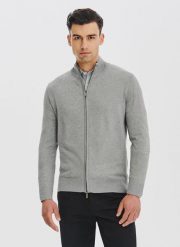 PAKO LORENTE - Szary rozpinany sweter męski. Szare kardigany męskie Pako Lorente, m, bez wzorów, z poliamidu. Za 149.99 zł.