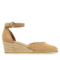 Espadryle Tamaris. Brązowe sandały damskie Tamaris, bez wzorów, bez obcasa, bez zapięcia. Za 259.99 zł.