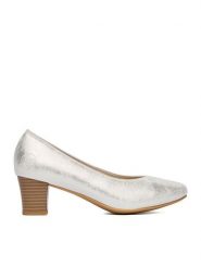 Rieker Czółenka 44650-90 Srebrny. Szare czółenka damskie Rieker, bez wzorów, z materiału, bez obcasa, bez zapięcia. Za 319.99 zł.