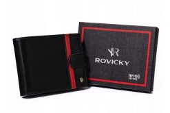 Portfel skórzany Rovicky N61L-RVTP czarny. Czarne portfele męskie ROVICKY, z aplikacjami, ze skóry. Za 80.00 zł.