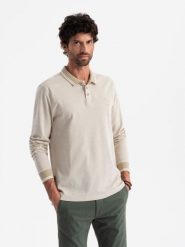 Melanżowy męski polo longsleeve z haftem piaskowy melanż V4 OM-POLS-0129 S. Bluzki z długim rękawem męskie Ombre, m, bez wzorów, bez ramiączek. Za 151.28 zł.