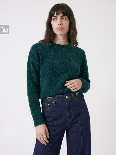 Sweter oversize - zielony. Zielone swetry damskie Sinsay, l, bez wzorów, bez kołnierzyka, bez ramiączek, bez kaptura. Za 49.99 zł.