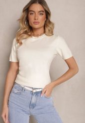 Jasnobeżowy Sweter Ozdobiony Ściągaczami Sanallia. Brązowe swetry damskie Renee, bez wzorów, z jeansu, eleganckie, bez kołnierzyka, bez ramiączek, bez kaptura. Za 44.99 zł.