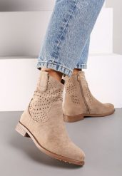 Ciemnobeżowe Ażurowe Płaskie Botki w Stylu Kowbojek Verithas. Brązowe botki damskie Born2be, boho, bez obcasa, na obcasie, bez zapięcia. Za 119.99 zł.
