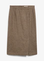 Spódnica ołówkowa z wełną. Brązowe spódnice damskie bonprix, bez wzorów, z wełny, eleganckie, ołówkowe. Za 219.99 zł.