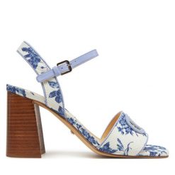 Sandały Guess. Niebieskie sandały damskie Guess, z aplikacjami, bez obcasa, na słupku, bez zapięcia. Za 449.99 zł.