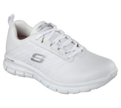 Buty sportowe Sneakersy damskie, Skechers Sure Track-Erath. Białe obuwie sportowe damskie Skechers, bez wzorów, z materiału, trekkingowe. Za 339.99 zł.