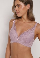 Fioletowy Biustonosz Koronkowy z Kokardkami Themikaia. Fioletowe biustonosze Born2be, bez wzorów, z jeansu. Za 39.99 zł.