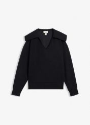Bluza z szerokim kołnierzem z materiału scuba z mieszanki wiskozy. Czarne bluzy damskie bonprix, bez wzorów, z wiskozy, bez kaptura. Za 59.99 zł.