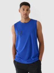 4F Tank top oversize z nadrukiem męski - kobaltowy XXL. Niebieskie koszulki sportowe męskie 4f, m, bez wzorów, z bawełny, bez kołnierzyka, bez ramiączek. W wyprzedaży za 29.99 zł.