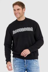 DSQUARED2 Czarna bluza męska z logo outline. Czarne bluzy męskie Dsquared2, l, bez wzorów, bez kaptura. W wyprzedaży za 999.99 zł.
