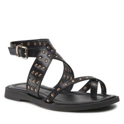 Sandały Lasocki. Czarne sandały damskie Lasocki, bez wzorów, bez obcasa, na płaskiej podeszwie, bez zapięcia. Za 179.99 zł.