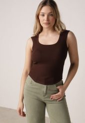 Brązowy Dopasowany Top Bez Rękawów z Wiskozy z Kwadratowym Dekoltem Madu. Brązowe koszule damskie Born2be, m, bez wzorów, z jeansu, eleganckie, bez kołnierzyka, bez ramiączek. Za 59.99 zł.