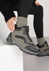 Czarno-Zielone Buty Trekkingowe Trapery Vices Ozdobione Geometrycznym Motywem Anarisse. Czarne śniegowce i trapery damskie Renee, z jeansu. Za 89.99 zł.