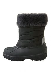 Dziewczęce buty zimowe Reima Muhvari. Czarne buty zimowe dziewczęce Reima, bez wzorów, z kauczuku, bez zapięcia. Za 249.99 zł.