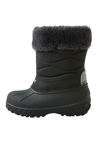 Dziewczęce buty zimowe Reima Muhvari. Czarne buty zimowe dziewczęce Reima, bez wzorów, z kauczuku, bez zapięcia. Za 249.99 zł.