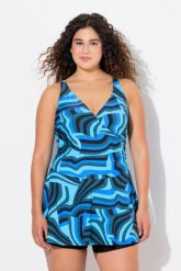 Damskie Strój kąpielowy wzór w fale miękkie miseczki szorty z recyklingu. Czarne kostiumy jednoczęściowe damskie Ulla Popken, plus size, bez wzorów, z elastanu. Za 279.99 zł.