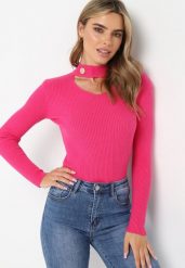 Różowy Sweter z Golfem z Ozdobnym Wycięciem Essine. Czerwone swetry damskie Born2be, na zimę, bez wzorów, bez kołnierzyka, bez ramiączek, bez kaptura. Za 39.99 zł.