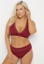 Bordowe Bikini Biustonosz i Majtki Typu Figi z Ażurowym Wzorem Lunella. Czerwone bikini damskie Born2be, na lato, uniwersalny, z aplikacjami. Za 69.99 zł.