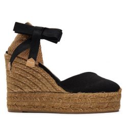 Espadryle Castañer. Czarne sandały damskie Castañer, bez wzorów, bez obcasa, bez zapięcia. Za 389.99 zł.