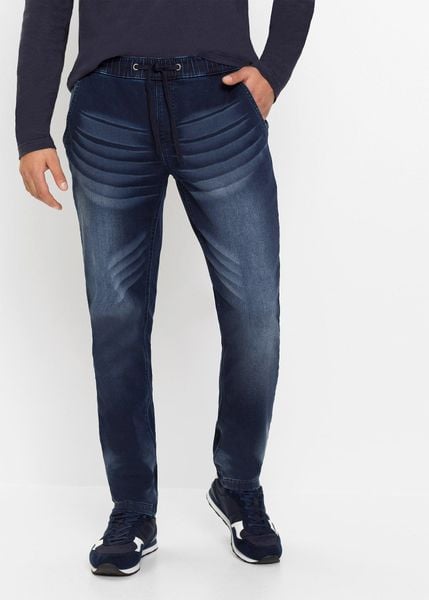 Dżinsy dresowe slim fit, straight. Czarne jeansy męskie bonprix. Za 149.99 zł.