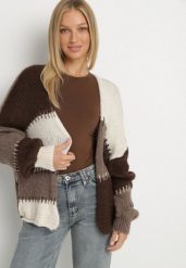 Beżowy Kardigan z Wełną i Wiskozą w Patchworkowe Łaty Fesunesa. Brązowe kardigany damskie Born2be, bez wzorów, z jeansu, klasyczne. Za 149.99 zł.