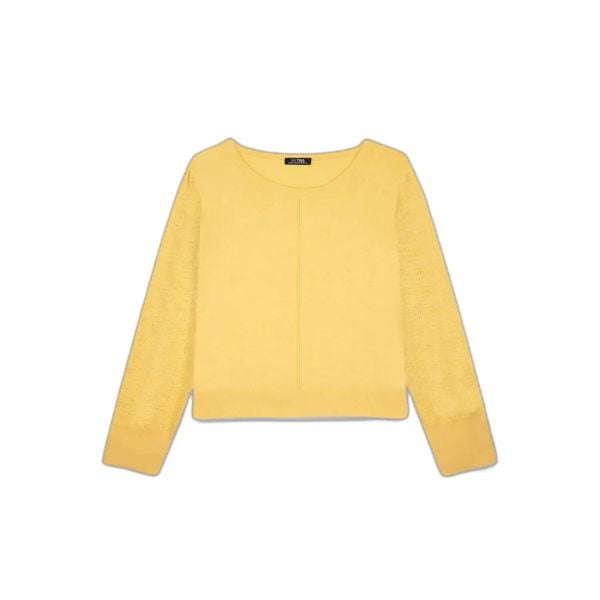 Sweter damski TBS Emana. Żółte swetry damskie TBS, uniwersalny, bez wzorów, z dzianiny, eleganckie, bez kołnierzyka, bez ramiączek, długie, bez kaptura. Za 298.00 zł.
