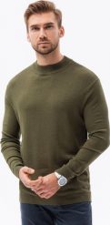 Ombre Sweter męski z półgolfem o gładkiej strukturze E178 - V4 oliwkowy M. Zielone swetry przez głowę męskie Ombre, m, bez wzorów, bez kołnierzyka. Za 49.99 zł.
