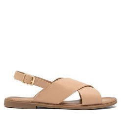 Sandały JENNY. Brązowe sandały damskie Jenny, bez wzorów, bez obcasa, na słupku, bez zapięcia. Za 99.99 zł.