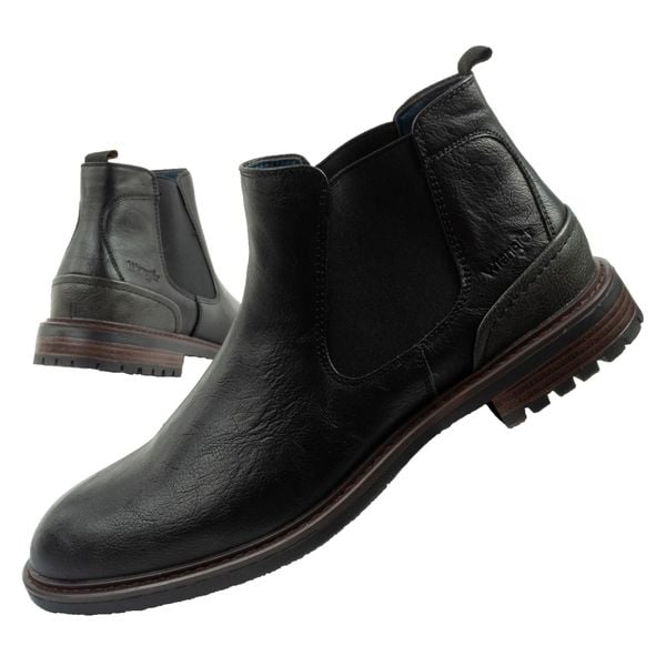 Buty sztyblety męskie Wrangler Randy. Czarne botki męskie Wrangler, bez wzorów, z materiału, bez zapięcia. Za 259.80 zł.