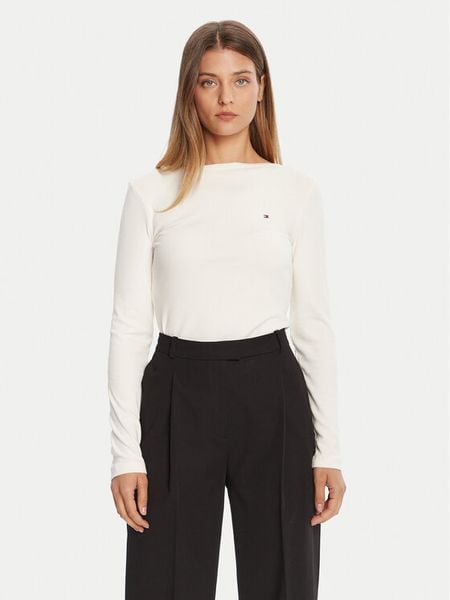 Tommy Hilfiger Bluzka WW0WW47309 Écru Slim Fit. Bluzki damskie Tommy Hilfiger, l, bez wzorów, z wiskozy, bez kołnierzyka, bez ramiączek. Za 179.99 zł.