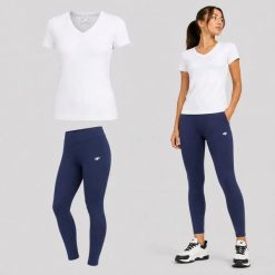 ZESTAW DAMSKI 4F T-SHIRT + LEGGINSY SPORTOWY KOMPLET NA CO DZIEŃ S SS26. Legginsy damskie 4f, s, bez wzorów, z bawełny. Za 119.98 zł.