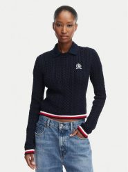 Tommy Jeans Sweter DW0DW22933 Granatowy Regular Fit. Niebieskie swetry damskie Tommy Jeans, s, bez wzorów, z bawełny, bez kołnierzyka, bez ramiączek, bez kaptura. Za 409.99 zł.