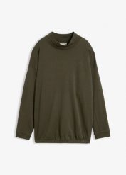 Bluza z rękawami nietoperzowymi, z mieszanki bawełny organicznej. Szare bluzy damskie bonprix, bez wzorów, z bawełny, bez kaptura. Za 129.99 zł.