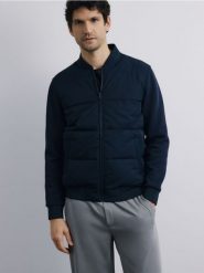 Kurtka bomberka ze stójką - granatowy. Niebieskie kurtki męskie Reserved, l, bez wzorów, z bawełny, bez kaptura. Za 159.99 zł.