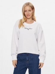 Tommy Jeans Bluza Essential Logo DW0DW16140 Biały Relaxed Fit. Białe bluzy damskie Tommy Jeans, s, bez wzorów, z jeansu, bez kaptura. Za 379.99 zł.