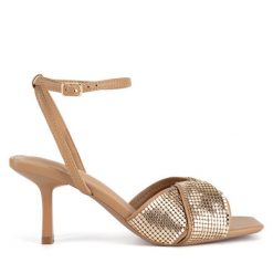 Sandały JENNY. Brązowe sandały damskie Jenny, bez wzorów, bez obcasa, na szpilce, bez zapięcia. Za 119.99 zł.