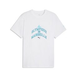 Męska koszulka Olympique de Marseille FtblCulture PUMA. Białe koszulki sportowe męskie Puma, m, bez wzorów, bez kołnierzyka, bez ramiączek, do piłki nożnej. Za 129.00 zł.