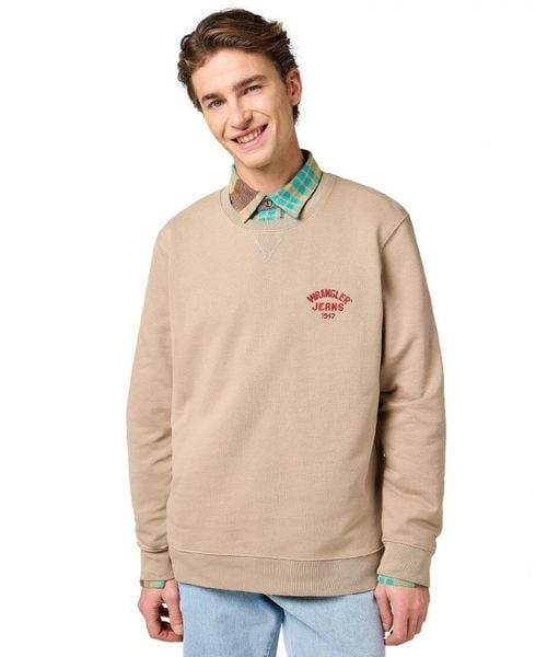 MESKA BLUZA WRANGLER SMALL LOGO CREW TIMBERWOLF 112364092. Bluzy męskie Wrangler, l, bez wzorów, bez kaptura. Za 149.99 zł.