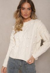 Jasnobeżowy Sweter z Wełną i Wiskozą Ozdobiony Tłoczeniem i Kulkami Vaiannae. Brązowe swetry damskie Renee, na zimę, m, bez wzorów, z wełny, casualowe, bez kołnierzyka, bez ramiączek, bez kaptura. Za 84.99 zł.